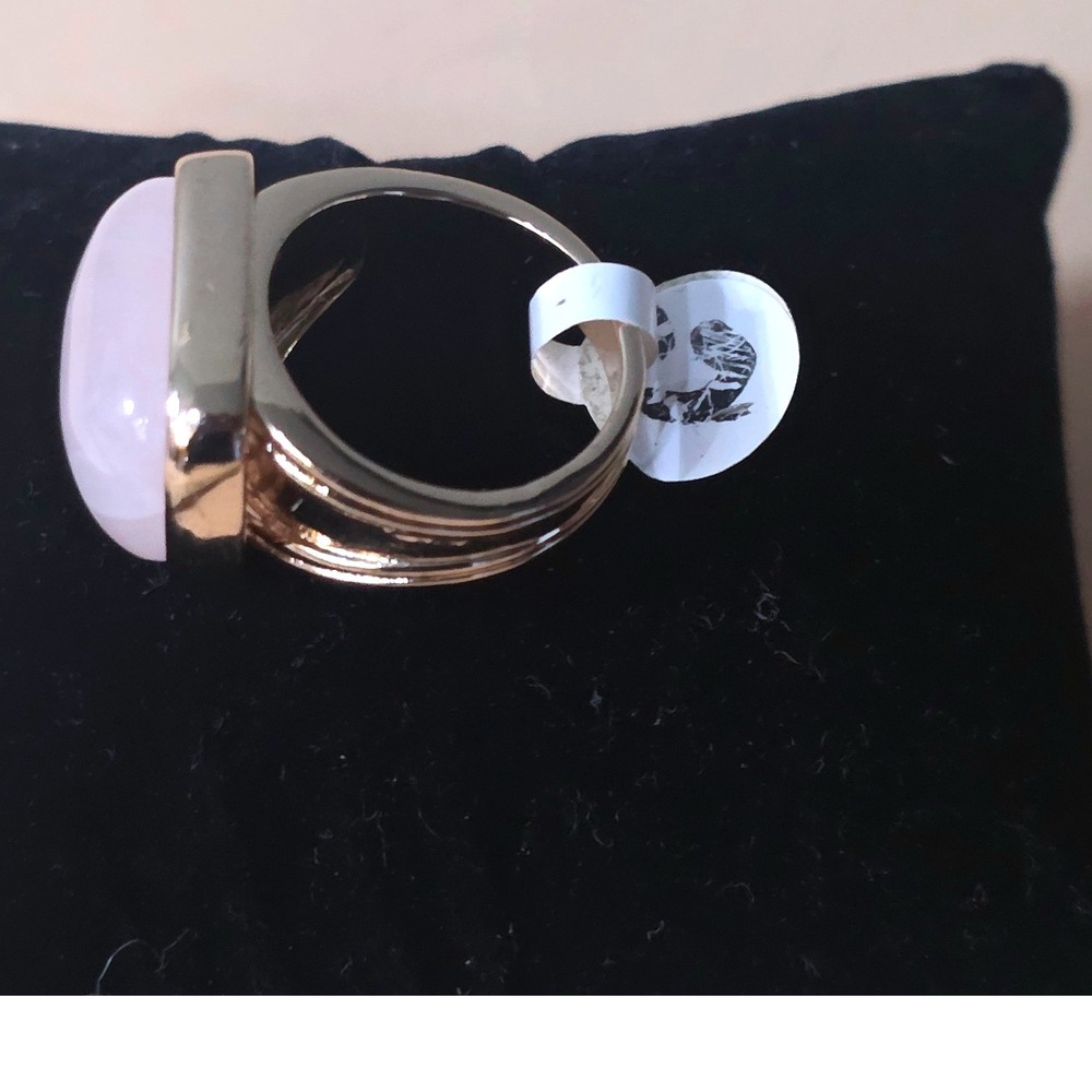 Rose Quartz Cushion Cabochon Goldtone‎ Split Shank Cocktail Ring Size 10 Pink - Picture 4 of 6